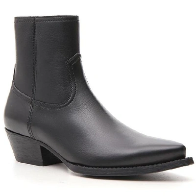 Shop Saint Laurent Stitch Detail Ankle Boots In Black