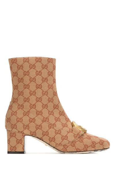 Shop Gucci Gg Block Heel Ankle Boots In Beige