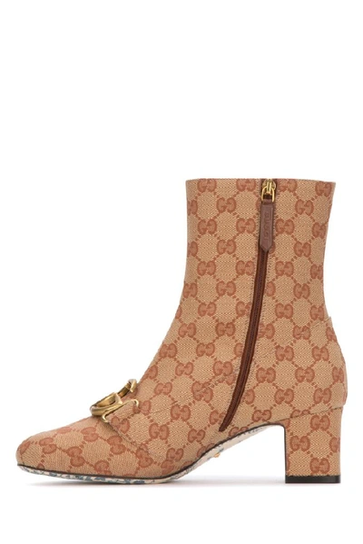Shop Gucci Gg Block Heel Ankle Boots In Beige