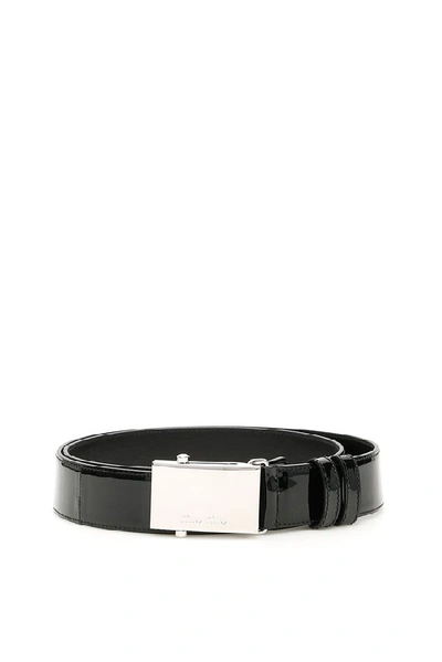 Shop Miu Miu Engraved Logo Buckle Belt In Black