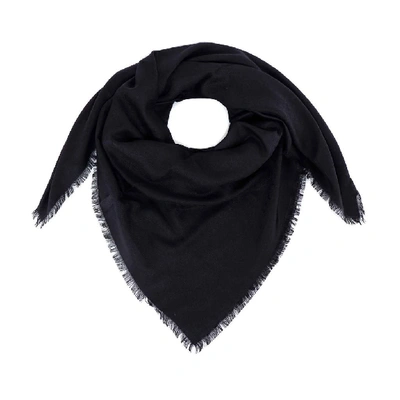 Shop Saint Laurent Fringed Logo Jacquard Scarf In Black