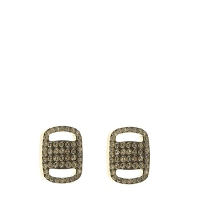 Shop Ferragamo Salvatore  Crystal Embellished Vara Plate Studs In Gold