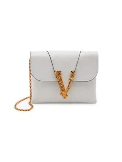 Shop Versace Virtus Leather Clutch In Optical White