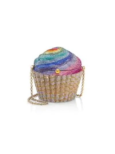 Shop Judith Leiber Rainbow Cupcake Crystal Clutch In Gold Multi