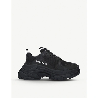 Shop Balenciaga Triple S Leather And Mesh Trainers In Black
