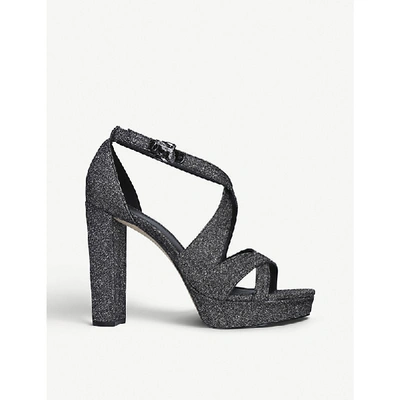 Shop Michael Michael Kors Lorene Glitter Platform Sandals In Blk/grey