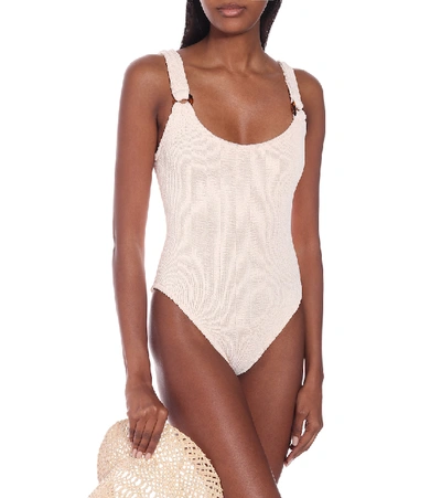 Hunza G Domino Scoop-neck Crinkle-knit Swimsuit In Beige