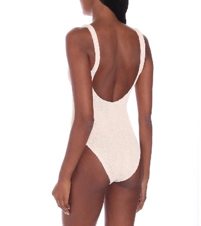 Hunza G Domino Scoop-neck Crinkle-knit Swimsuit In Beige