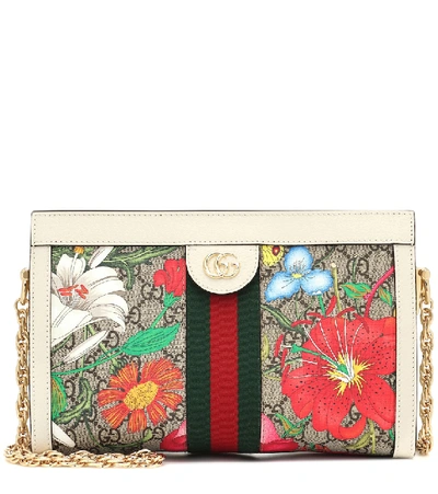 Shop Gucci Ophidia Gg Flora Shoulder Bag In Beige
