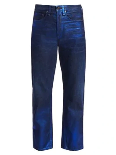 Shop Rag & Bone Maya High-rise Glitter Ankle Straight Jeans In Lapis Lazuli
