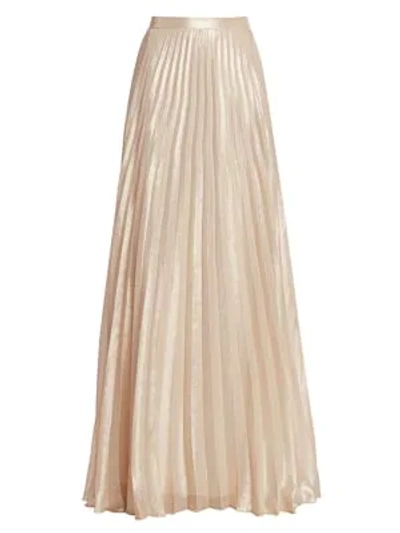 Shop Max Mara Pacato Metallic Pleated Silk-blend Evening Skirt In Glittering Gold