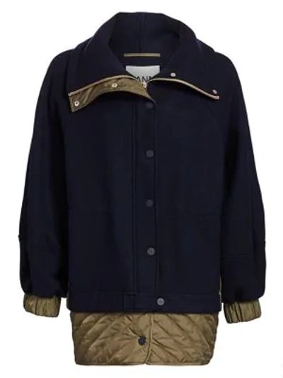 Shop Ganni Tech Wool-blend Jacket In Sky Captain