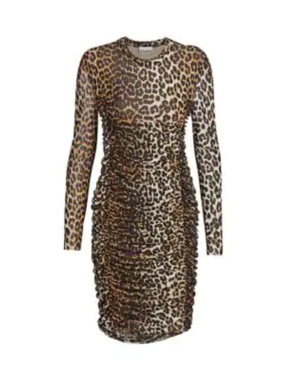 Shop Ganni Leopard Print Mesh Dress