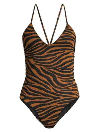 Shop Mara Hoffman Emma Zebra Print One-piece In Brown Clay