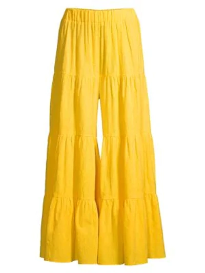 Shop Mara Hoffman Shelesea Tiered Wide Leg Pants In Yellow