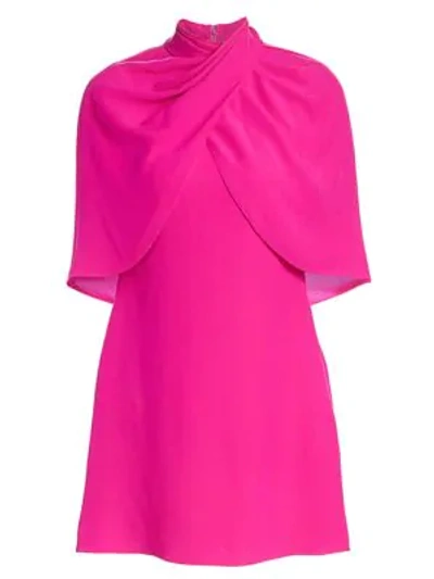 Shop Brandon Maxwell Wrapped Cape Silk Mini Dress In Electric Pink