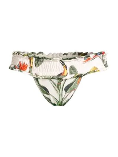 Shop Patbo Shirred Tropical Bikini Bottom In Off White