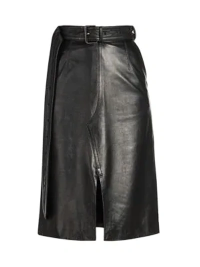 Shop Marni Leather A-line Front Slit Skirt In Black