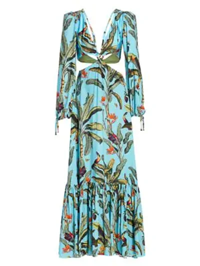 Shop Patbo Tropical Print Halterneck Maxi Dress In Cerulean