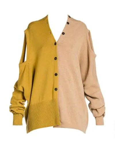 Shop Marni Shetland Colorblock Wool Convertible Cardigan In Gold