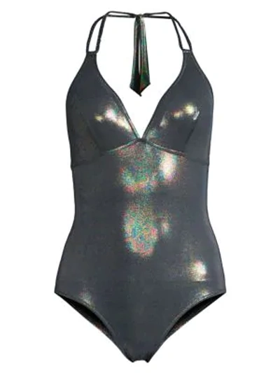 Shop Vilebrequin Faste Glitter Halter One-piece Swimsuit In Black Iris