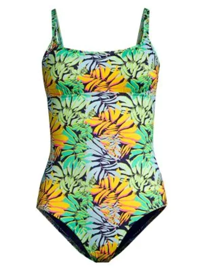 Shop Vilebrequin Feria Tropical-print One-piece Swimsuit In Blue Night