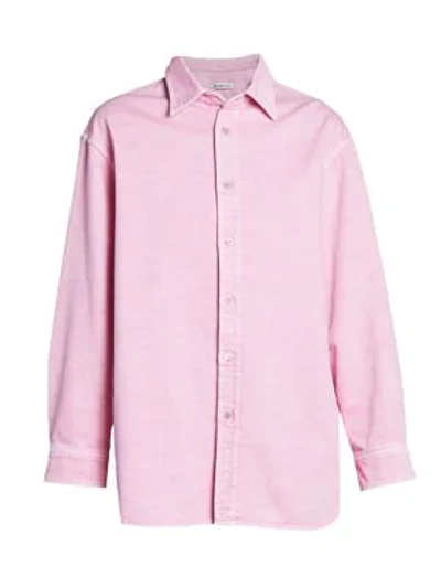 Shop Balenciaga Logo Denim Shirt In Pink