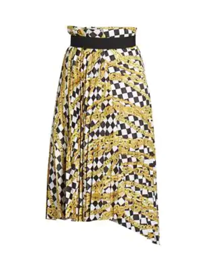 Shop Balenciaga Chain Print Pleated Skirt In Black Natural
