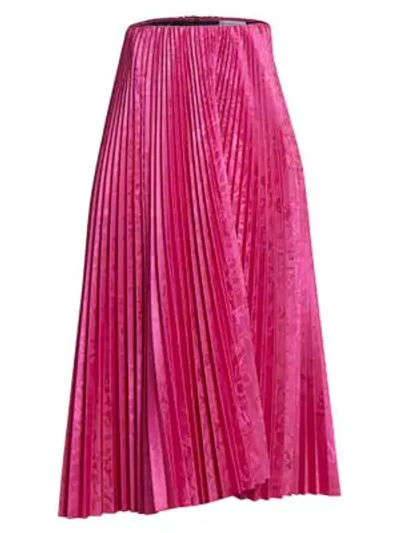 Shop Balenciaga Logo Print Pleated Midi Skirt In Fuchsia