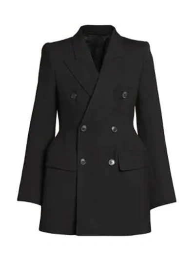 Shop Balenciaga Hourglass Double Breasted Jacket In Noir
