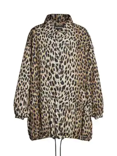 Shop Balenciaga Leopard-print Cocoon Windbreaker In Beige