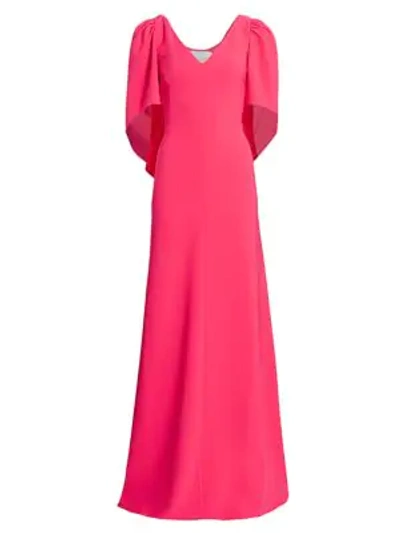 Shop Carolina Herrera V-neck Cape Gown In Coral