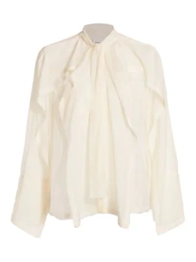 Shop Burberry Alisha Sheer Silk Tieneck Blouse In Ivory