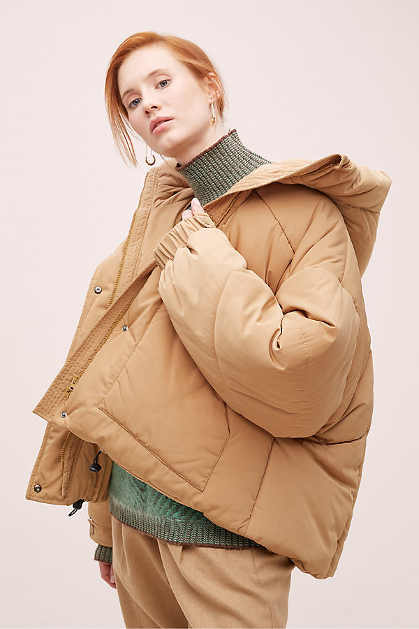 Tela Maggie Oversized Puffer Jacket In Beige | ModeSens