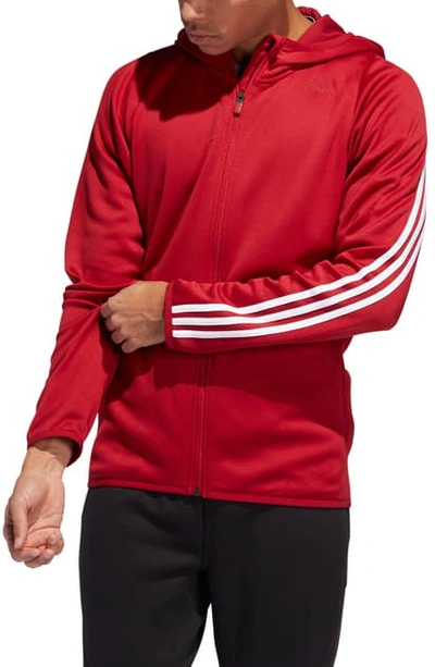 Shop Adidas Originals Daily 3-stripe Zip Hoodie In Active Maroon
