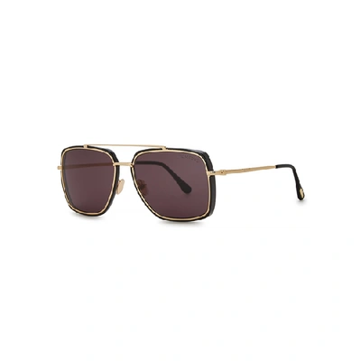 Shop Tom Ford Gold-tone Aviator-style Sunglasses In Black