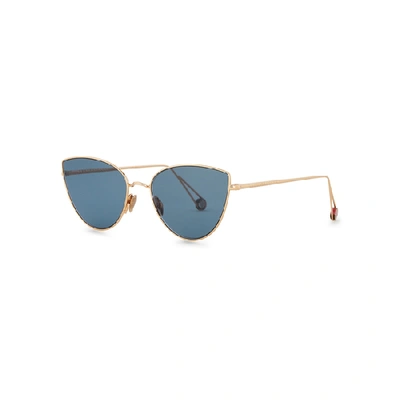 Shop Ahlem Place Du Louvre 22kt Gold-plated Cat-eye Sunglasses In Blue