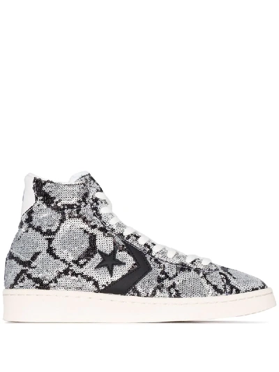 Shop Converse Sequinned Snake-effect High-top Sneakers In Grey