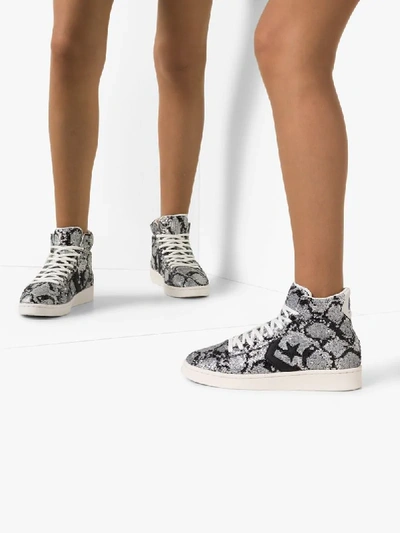 Shop Converse Sequinned Snake-effect High-top Sneakers In Grey