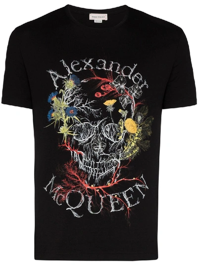 Shop Alexander Mcqueen Botanical Logo Print T-shirt In Black