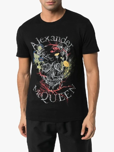 Shop Alexander Mcqueen Botanical Logo Print T-shirt In Black