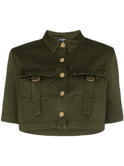 Shop Balmain Military-look Cropped Shirt In Green