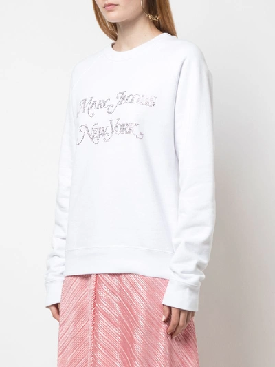 Shop Marc Jacobs Rhinestone Logo Sweatshirt In White