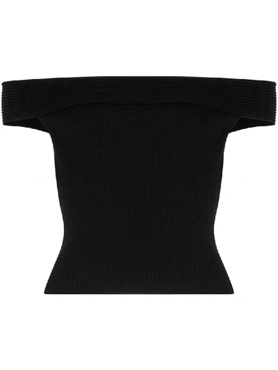 Shop Alexander Mcqueen Off-the-shoulder Ribbed Knit Top In Black
