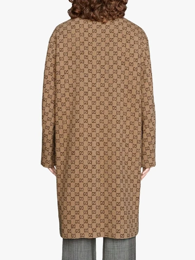 Shop Gucci Gg Print Single-breasted Coat In Brown