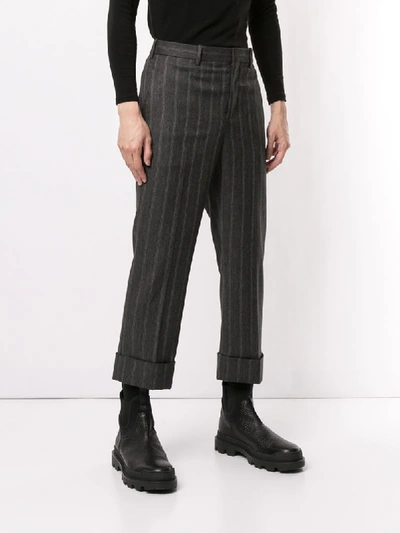 Shop Neil Barrett Pinstripe Turn-up Trousers In Grey