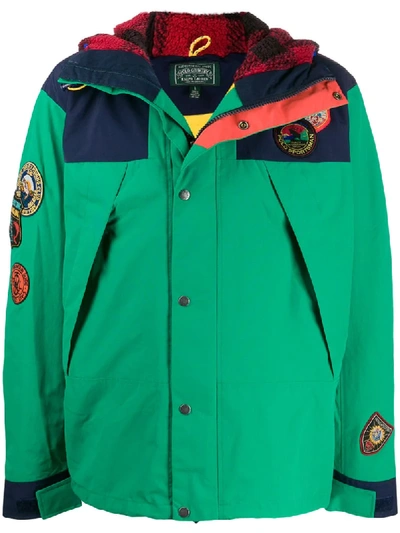 Shop Polo Ralph Lauren Contrast Stripe Parka Jacket In Green