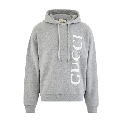 Shop Gucci Logo Hoodie In Medium Grey/white