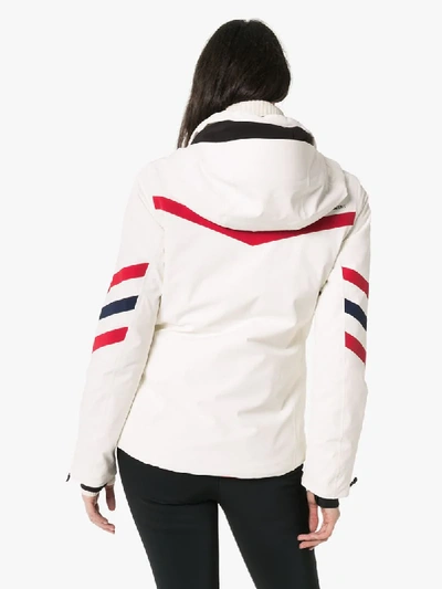 Shop Perfect Moment Chevron-striped Hooded Ski Jacket In White