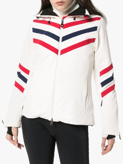 Shop Perfect Moment Chevron-striped Hooded Ski Jacket In White